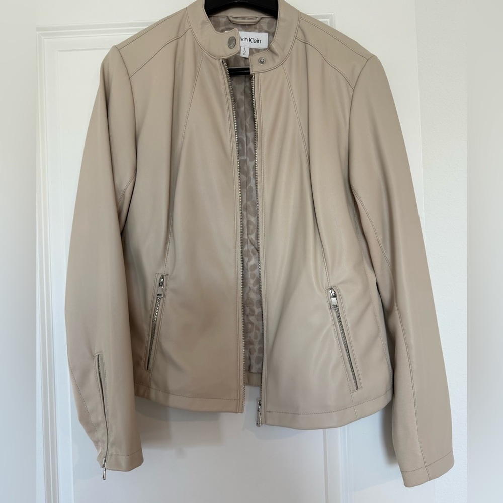 Calvin Klein Women's Beige Leather Jacket